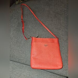 COACH EMBOSSED TEXTURED LEATHER NORTH/SOUTH SWINGPACK  RED/ORANGE STYLE 52348